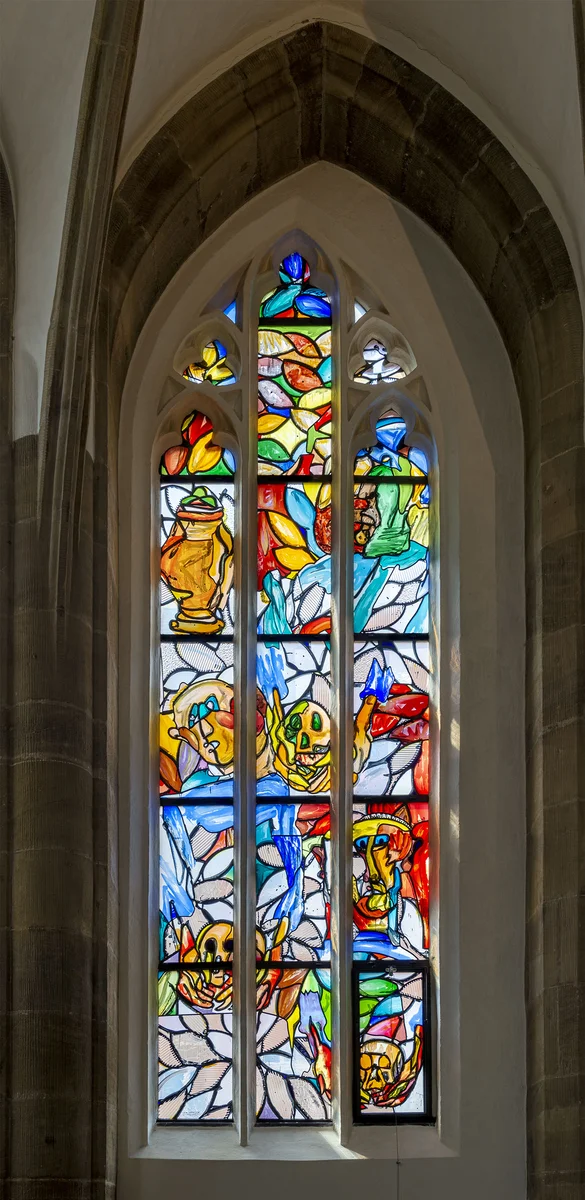 Lüpertzfenster in der Kirche St. Elisabeth Bamberg - Übergabe der Gebeine, Tote begraben