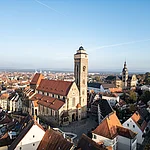 Die Obere Pfarre am Kaulberg in Bamberg aus der Vogelperspektive.