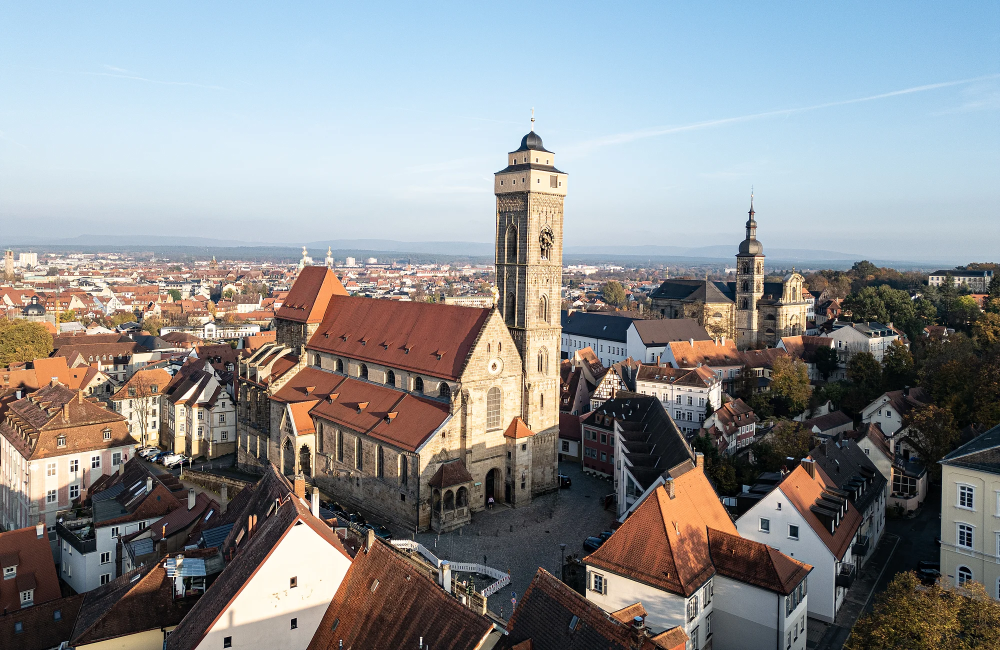 Die Obere Pfarre am Kaulberg in Bamberg aus der Vogelperspektive.