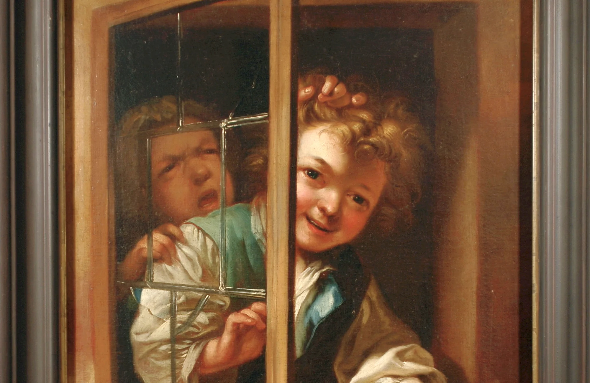"Kinderpaar am Fenster" von Johannes Treu, um 1760 „Treu“ Johann Nicolaus Treu, Kinderpaar am Fenster, Öl auf Leinwand, um 1760