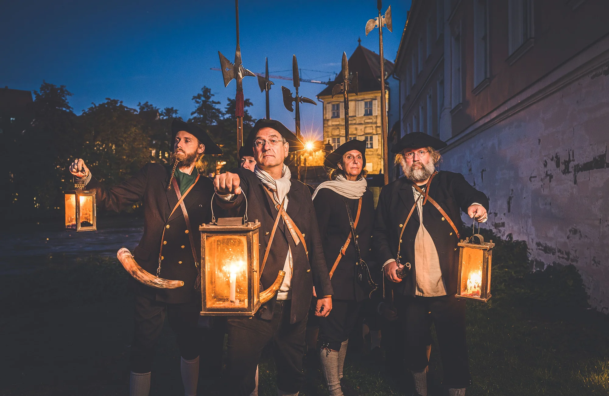Die Bamberger Nachtwächter vor dem Alten Rathaus