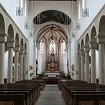 Der innenraum der Kirche St. Jakob in Bamberg.
