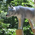 Kinder werden auf dem Walderlebnispfad "Erlebe-Bruder-Wald" vom schlauen Wolf Lupi begleitet.