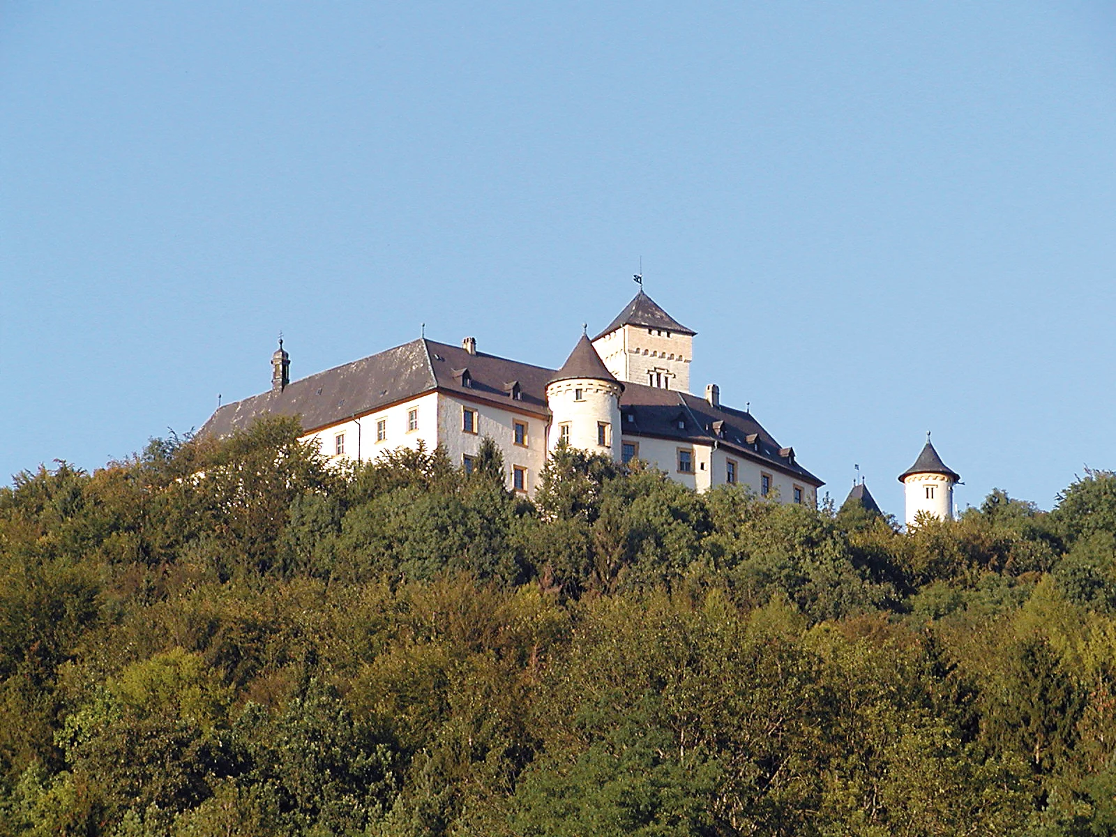 Greifenstein Castle, which is in the possession of Graf Schenk von Stauffenberg is located on a rock high above the city of Markt Heiligenstadt in Franconian Switzerland.