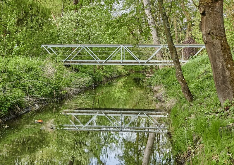 Foto einer Brücke in der Natur im Schlosspark Trabelsdorf.