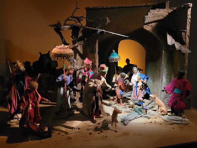 Krippenszene, zu sehen in der Weihnachtsausstellung der Krippenfreunde Bamberg in der Maternkapelle