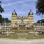 The cascade at Seehof Castle in Memmelsdorf near Bamberg. The castle can be seen in the background.